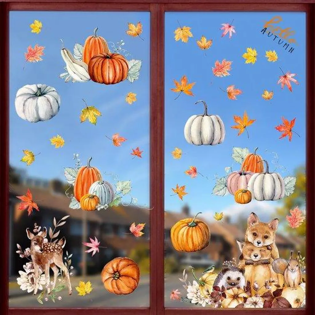 Décoration d'automne pour fenêtres - Lot de 9 feuilles de Thanksgiving