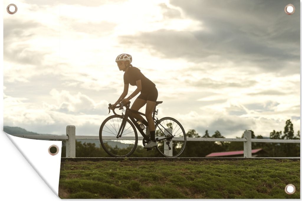 MuchoWow 90x60 cm Outdoor-Poster Gartendeko Sichtschutz Garten Poster für den Garten Radfahren - Gras - Fahrrad