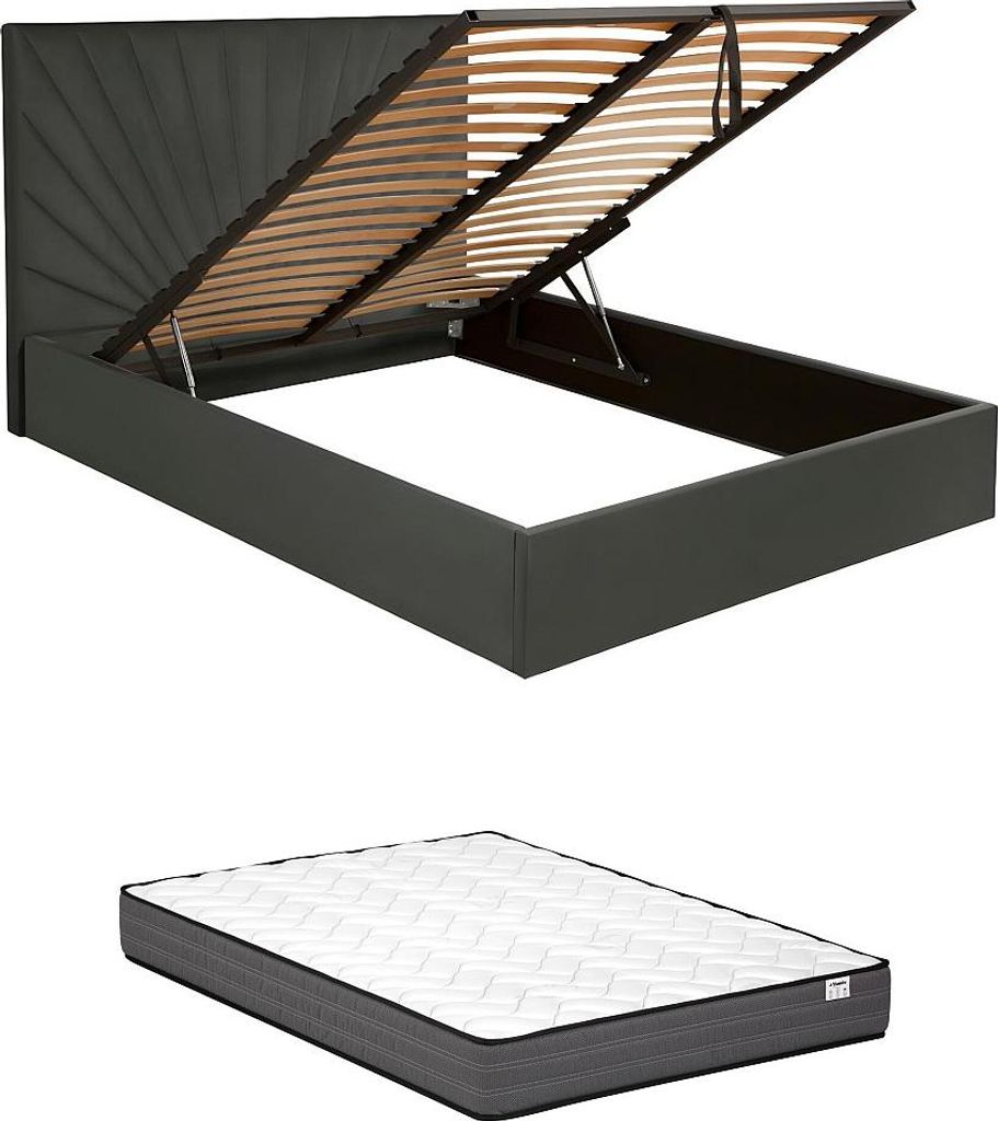 Bett mit Bettkasten 140 × 190 cm - Velours - Anthrazit - RILIODA by Pascal Morabito