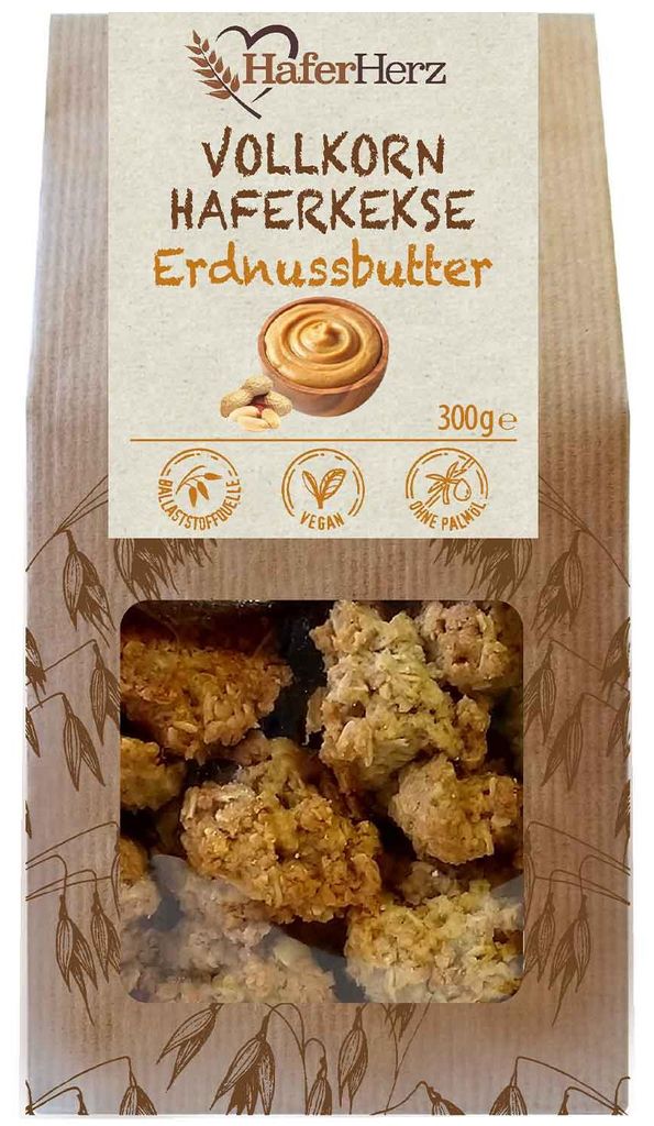 HaferHerz Vollkorn Haferkekse Erdnussbutter 300g Produktbild 