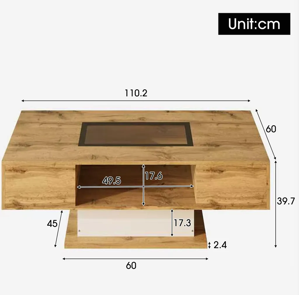 Table basse rectangulaire moderne LED en bois et verre avec rangements - 4