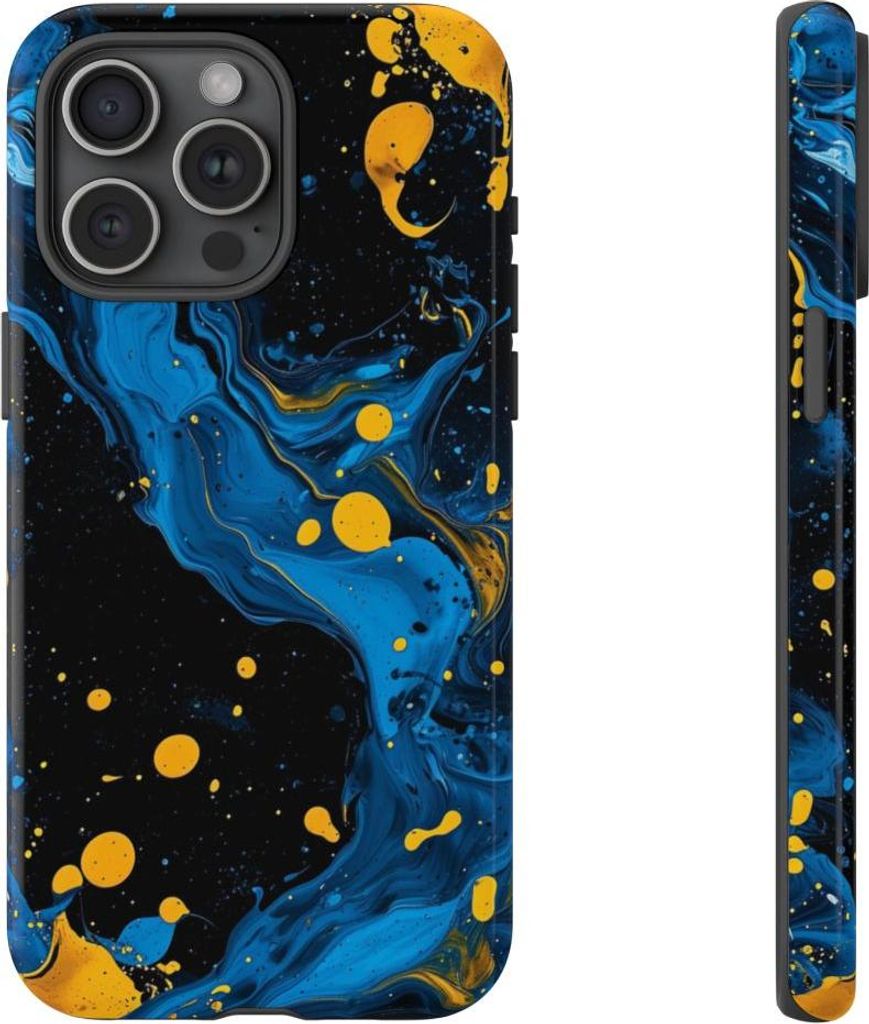 Blaue und gelbe Farbspritzer – Hülle Kompatibel mit iPhone 15 Pro Max