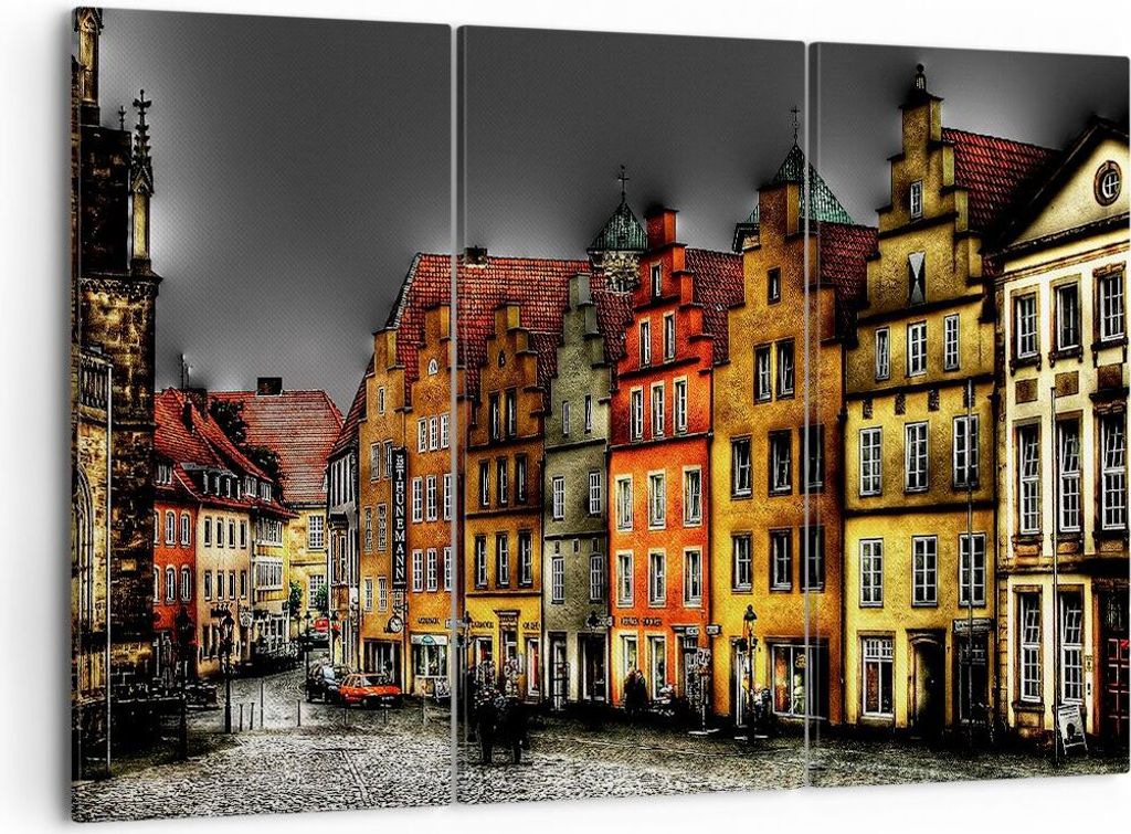 Bild auf Leinwand - Leinwandbild - Bunte Häuser historische Denkmäler - 105x70cm - Wand Bild - Wanddeko - Leinwanddruck - Bilder - Kunstdruck - L...