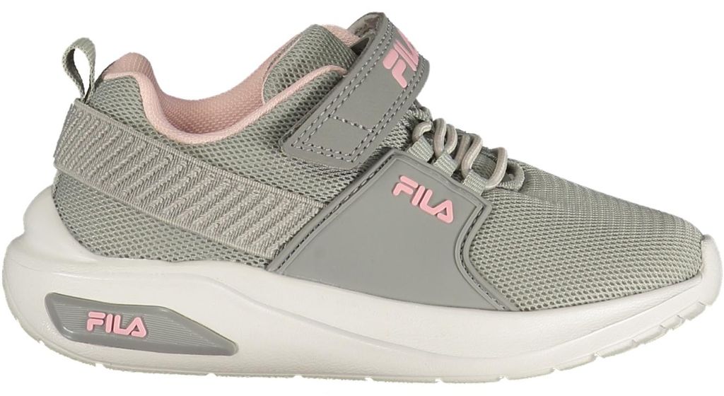 Grauer Mädchensportschuh mit Klettverschluss und rosa Akzenten