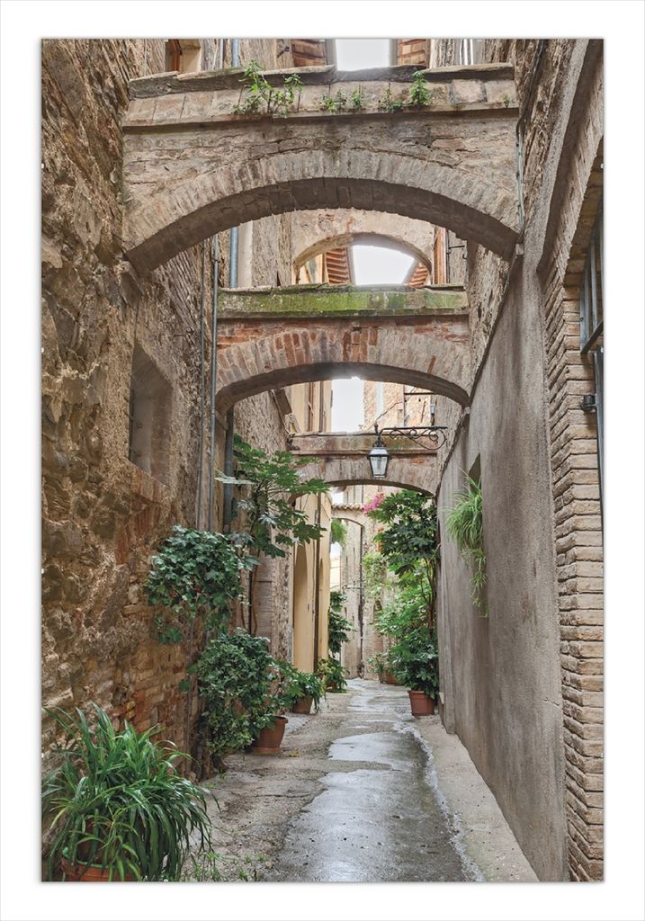 Wallario Wandbild Grüne italienische Gasse - mit alten Bögen, Größe: 61 x 91,5 cm, Poster mit rahmenlosen Bildhalter