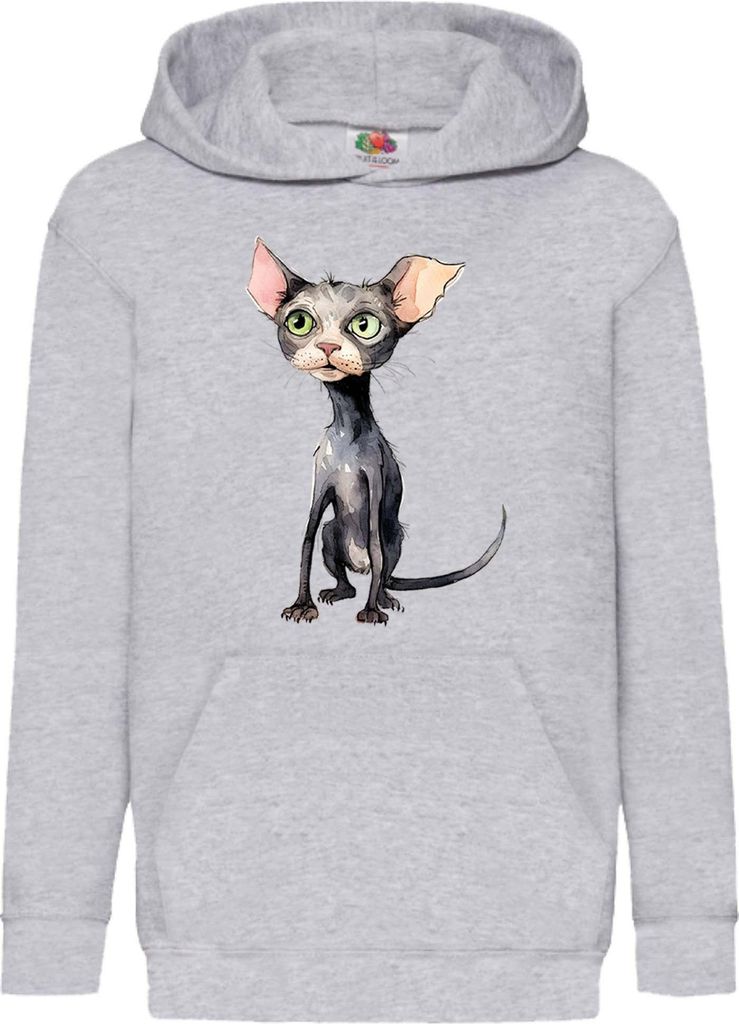 Kinder Kapuzenpullover Funny Cats Breeds Bambino Cat 011, 5-6 Jahr - 116 / Grau