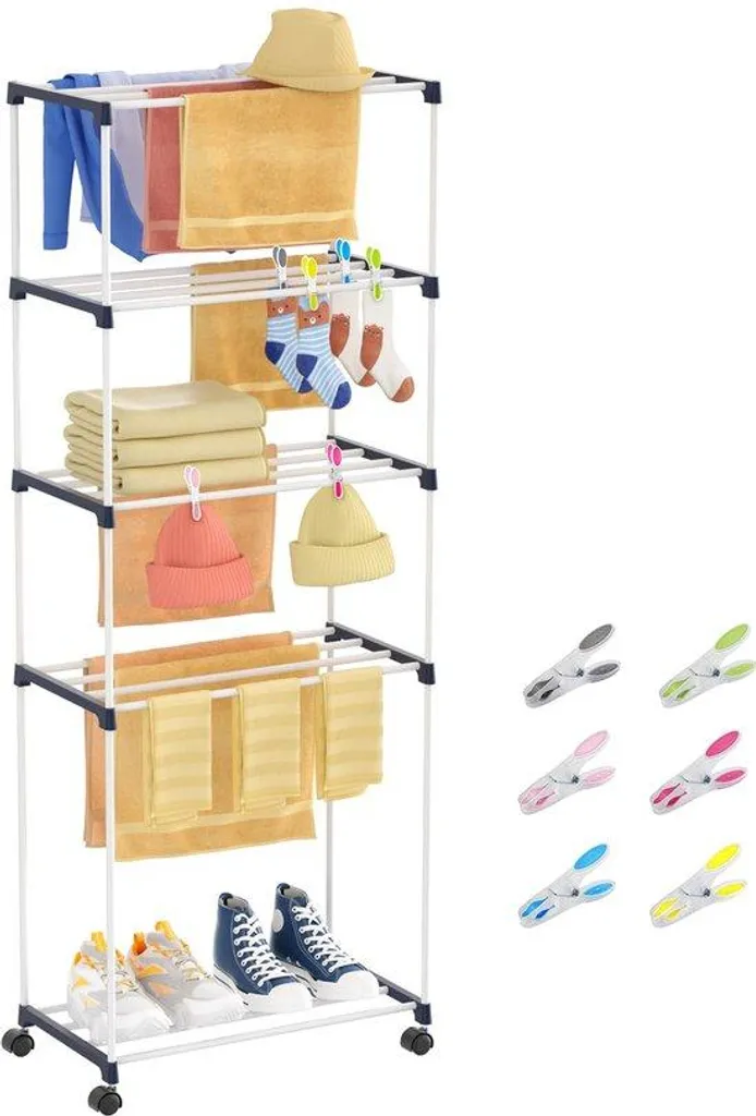 Petit porte-serviettes gain de place 5 niveaux, fini le linge humide