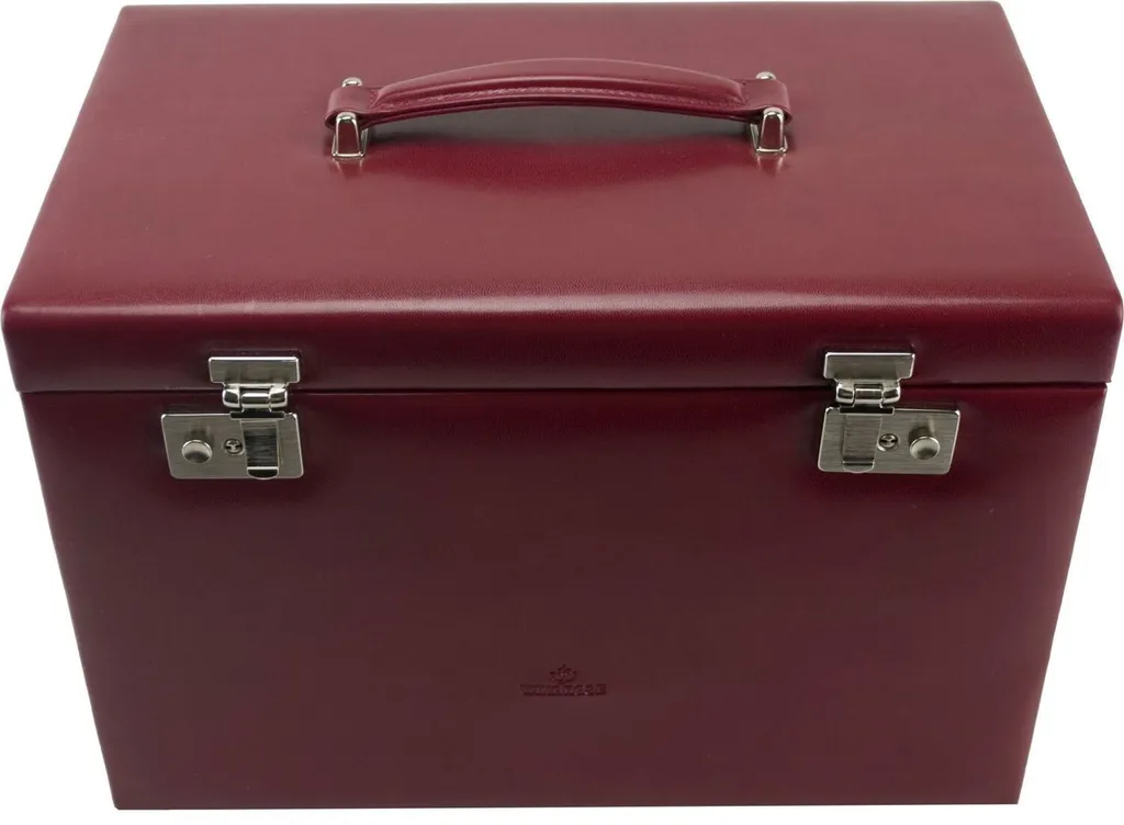 Coffret à bijoux en cuir rouge Windrose Merino avec miroir intégré