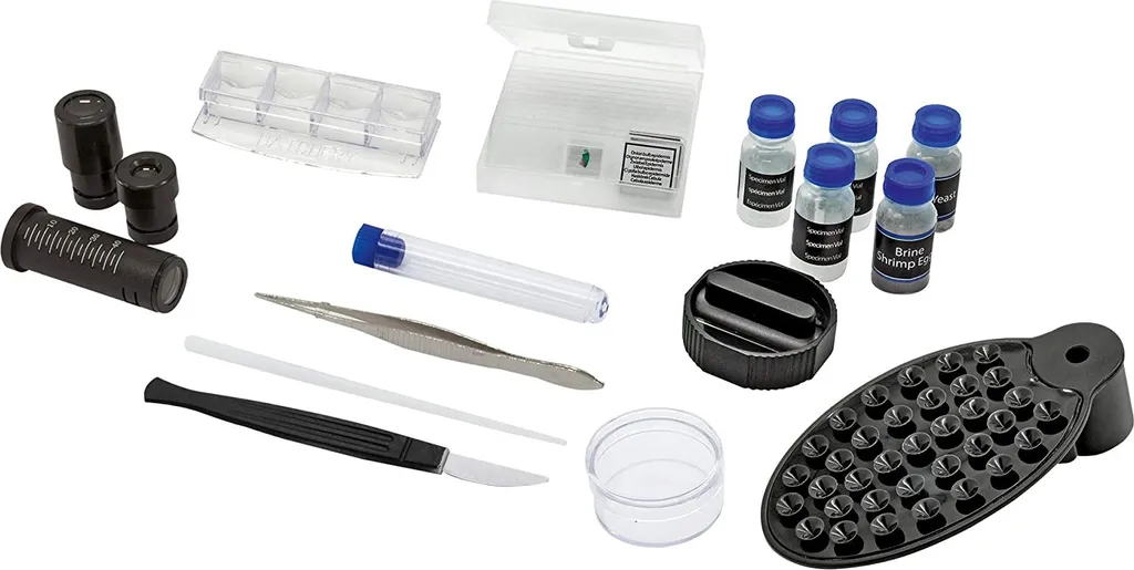 Microscope Junior 29 cm Rouge en Acier avec Coffret Complet 28 Pièces