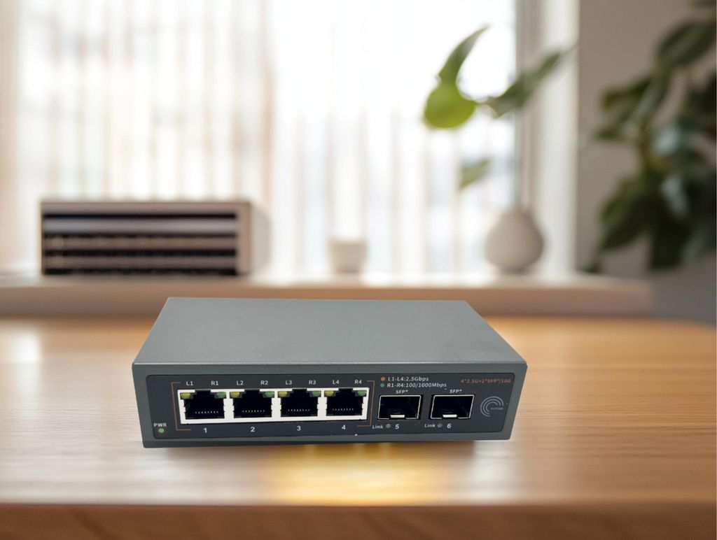 Elfcam - Unmanaged Glasfaser-Switch 10Gb 2x SFP 10G 4x RJ45 Produktbild 