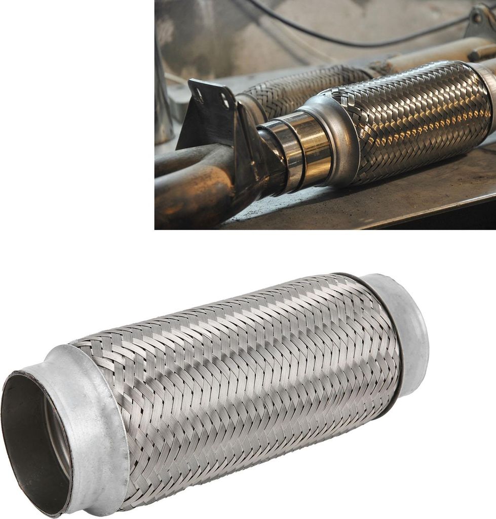 2,5 x 8 Zoll Auspuff-Flexrohr Edelstahlgeflecht Flexibles Gelenkkupplungsrohr Universal für Auto