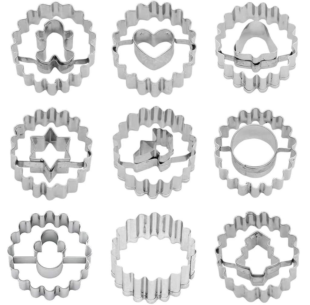 Weihnachtsplätzchenausstecher-Set, 9-teiliges Weihnachtsplätzchenausstecher-Set, Mini-Linzer-Ausstecher-Set aus Edelstahl, kleine Ausstecher zum ...