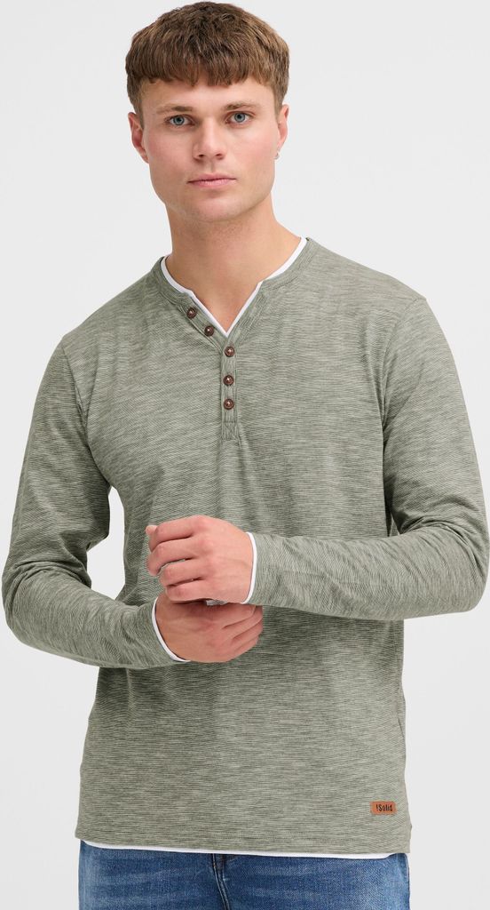 SOLID SDBelagos Herren Longsleeve Langarmshirt Shirt mit Grandad-Ausschnitt 100% Baumwolle Regular fit