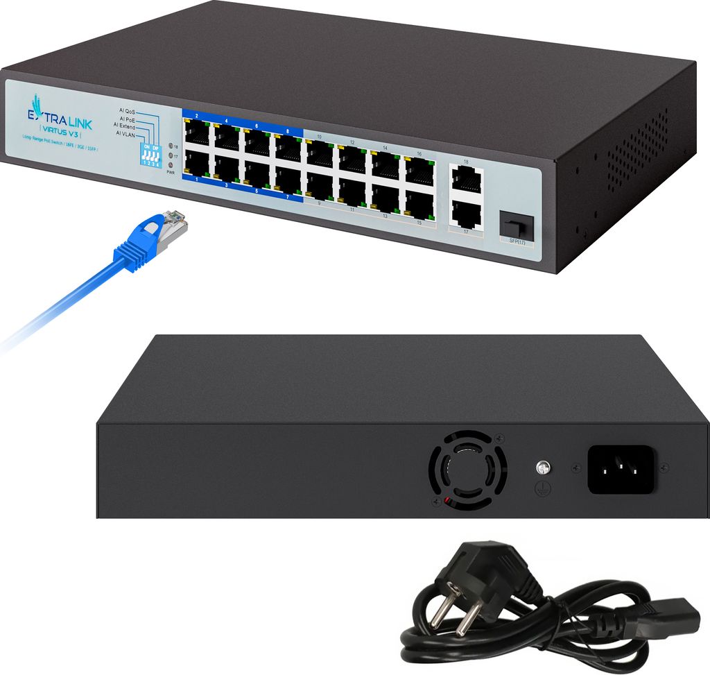 Extralink Netzwerk Switch PoE PoE+ LAN Port 16 Ports Gigabit Ethernet Unmanaged