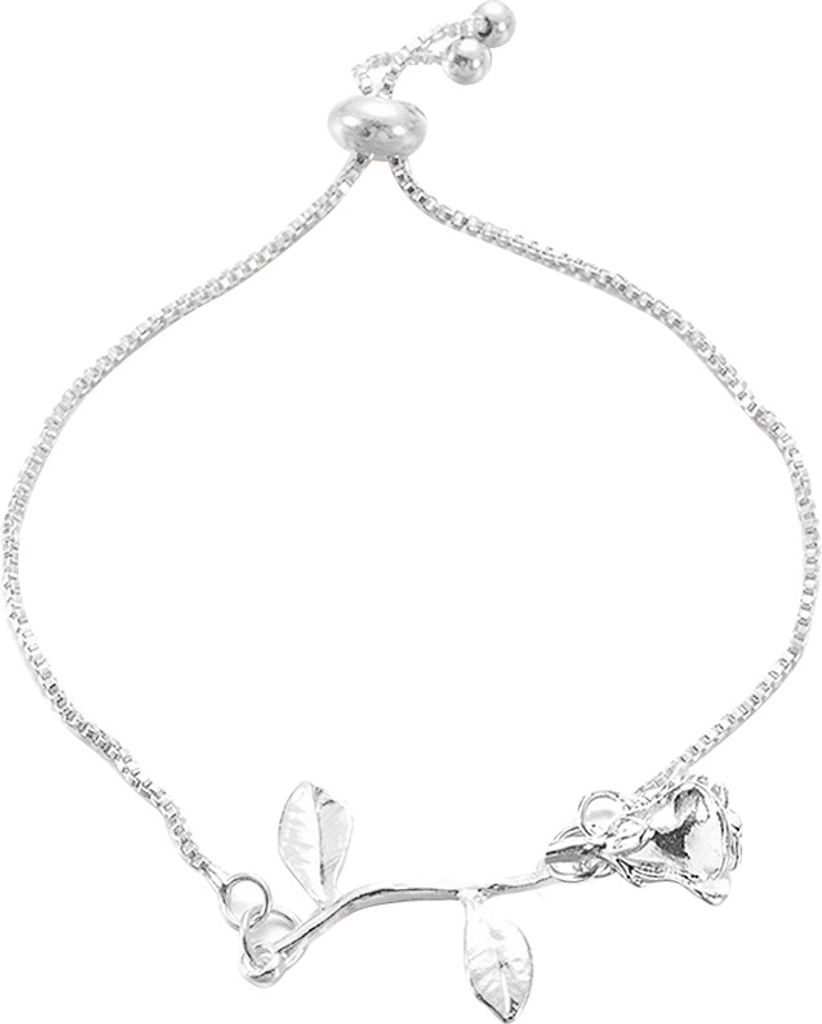 Elegantes Armband mit Rosen-Anhänger, verstellbarer Armreif für Damen, Schmuck, Geschenk-Silber