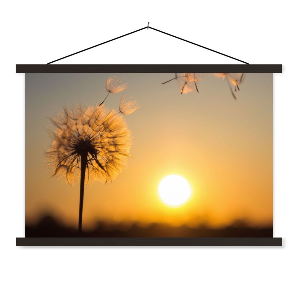 MuchoWow Textilposter Löwenzahn - Sonne - Sonnenuntergang 120x80 cm mit schwarzem Rahmen - Wanddeko