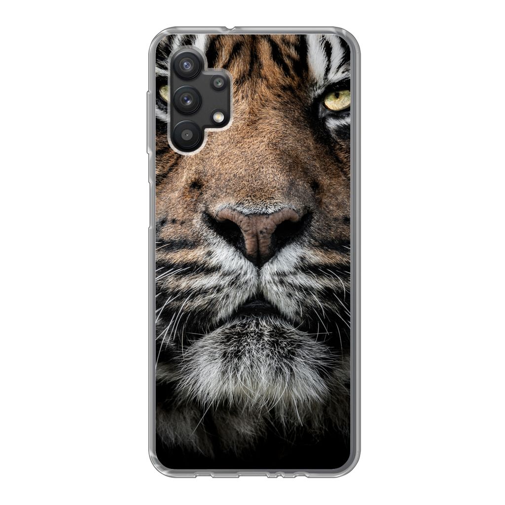 MuchoWow Handyhülle Schutzhülle Hülle für Samsung Galaxy A32 5G Tiger - Nahaufnahme - Tier Silikon Softcase Handy Hülle - Softcase