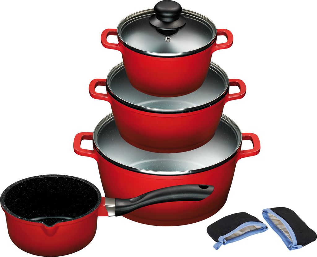 4/7tlg. KING® Kochtopfset Aluguss RED / 10L / Topfgrößen Produktbild 
