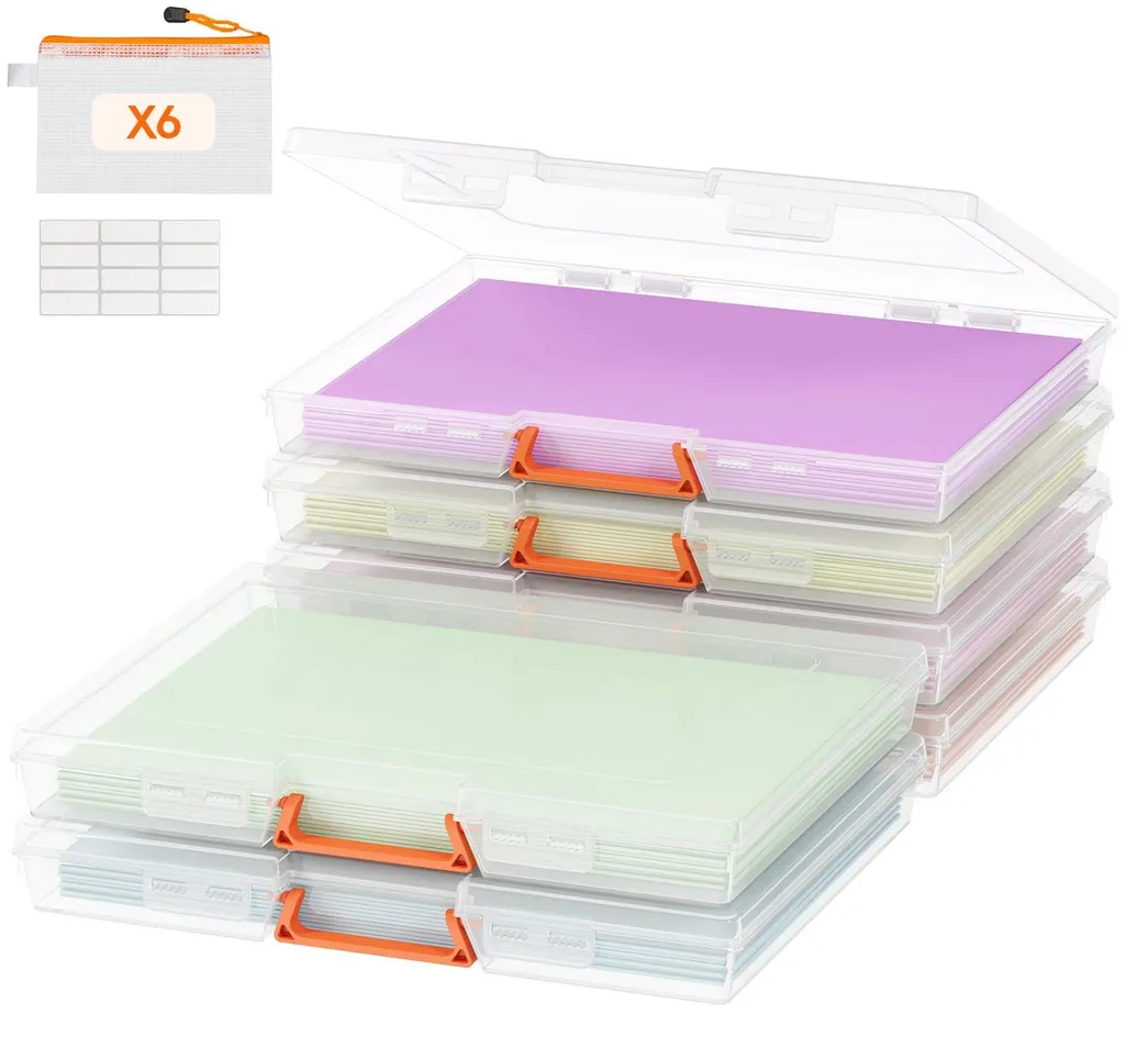 Boîte à documents A4 portable et transparente avec étiquette - Set de 6