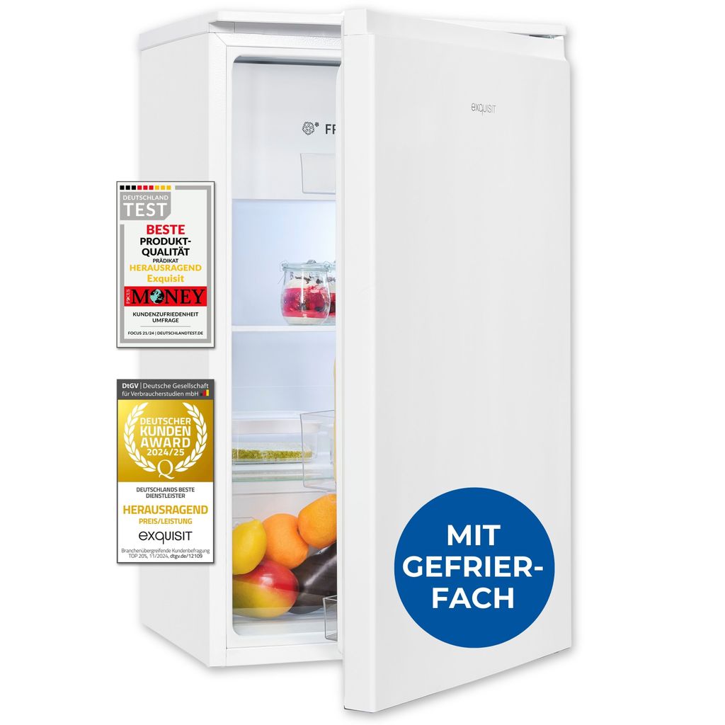 Exquisit Kühlschrank, KS5117-3-010E weiss, Kühlschrank mit Gefrierfach, Freistehend, 3-Sterne-Gefrieren, Türanschlag wechselbar, Temperaturregelung