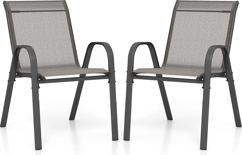 COSTWAY Sedie da Esterno con Braccioli Set 2 Pezzi Grigio Moderno