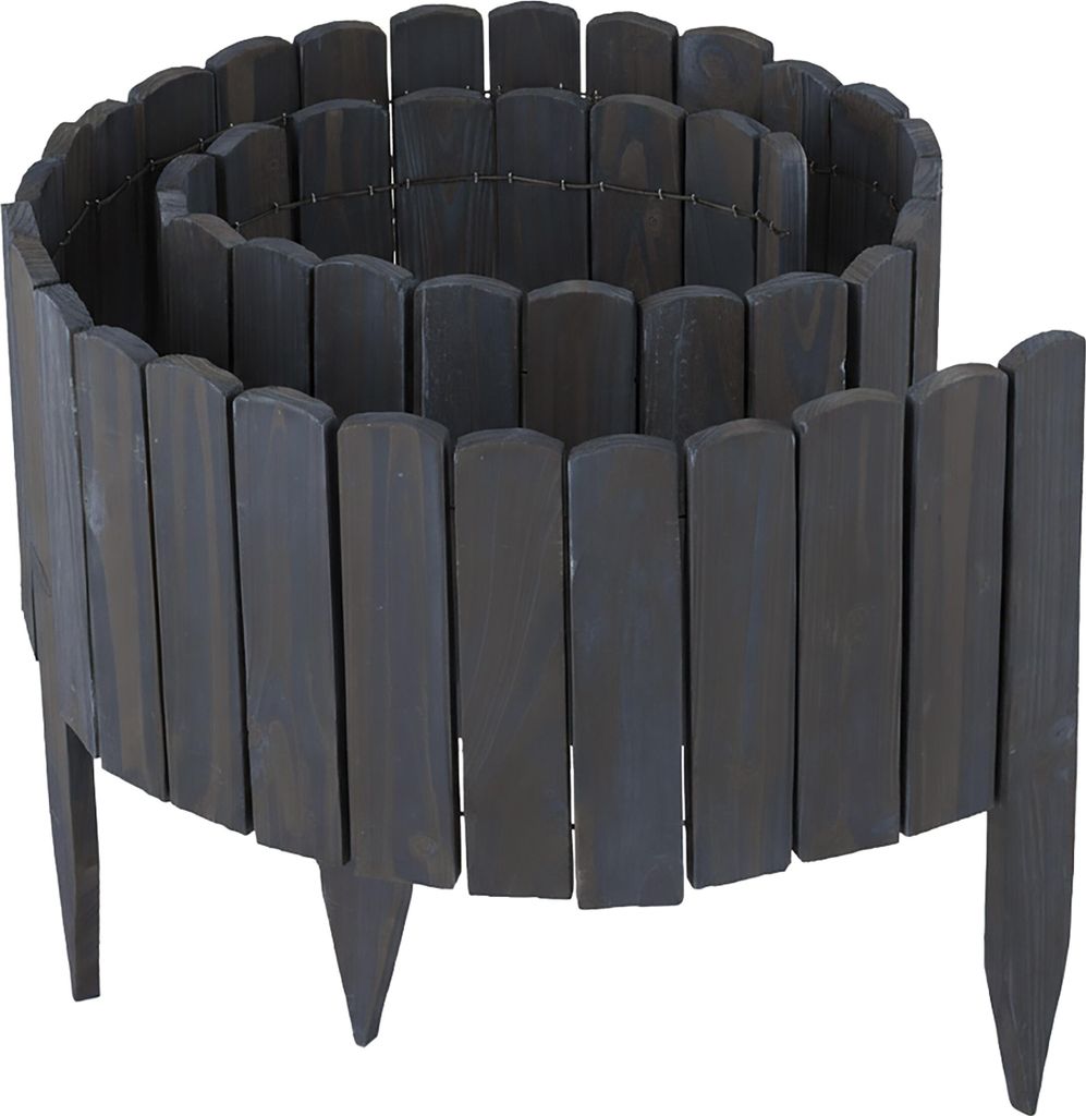 Relaxdays Beeteinfassung, 200 cm lang, flexibel, Sichthöhe: 20 cm, zum Stecken, Holz, Beetzaun, Rasenkante, anthrazit