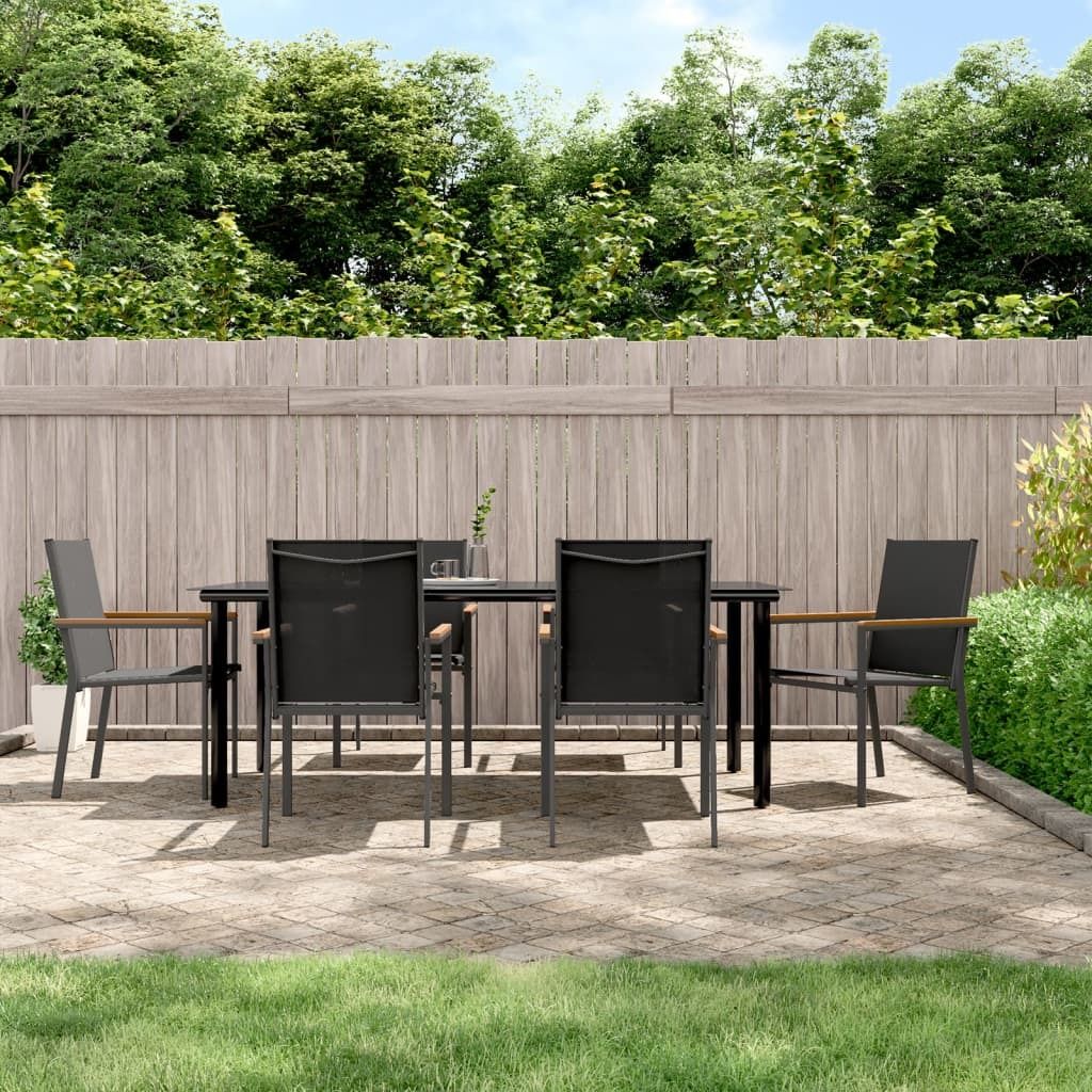 The Living Store 7-tlg. Garten-Essgruppe Schwarz Textilene und Stahl