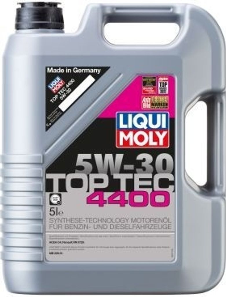 A product shot of a 5-liter container of Liqui Moly Top Tec 4400 5W-30 engine oil.