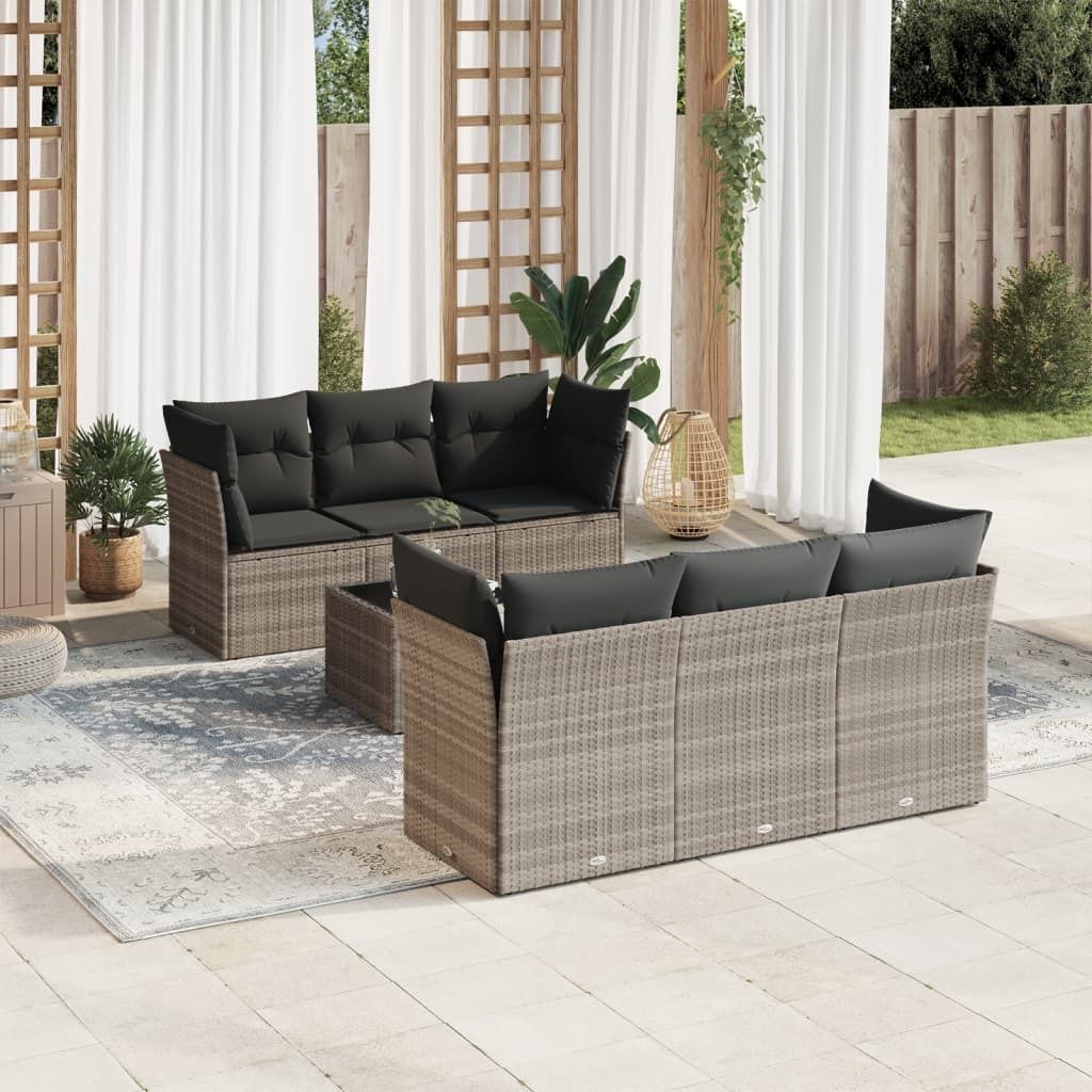 Maison Exclusive - 7-tlg. Garten-Sofagarnitur mit Kissen Hellgrau Poly Rattan