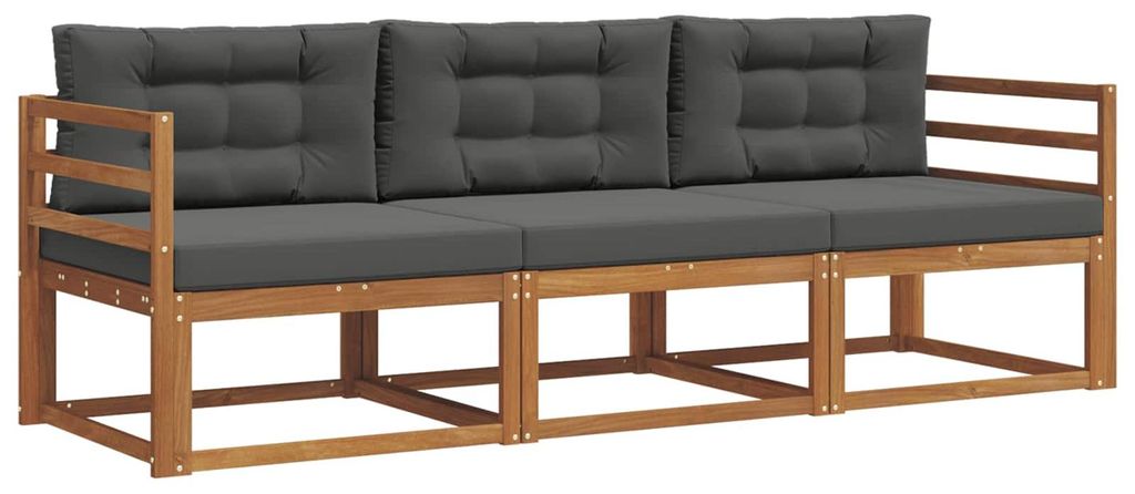 vidaXL Outdoor-Sofagarnitur mit Kissen 3 pcs Natur und Anthrazit
