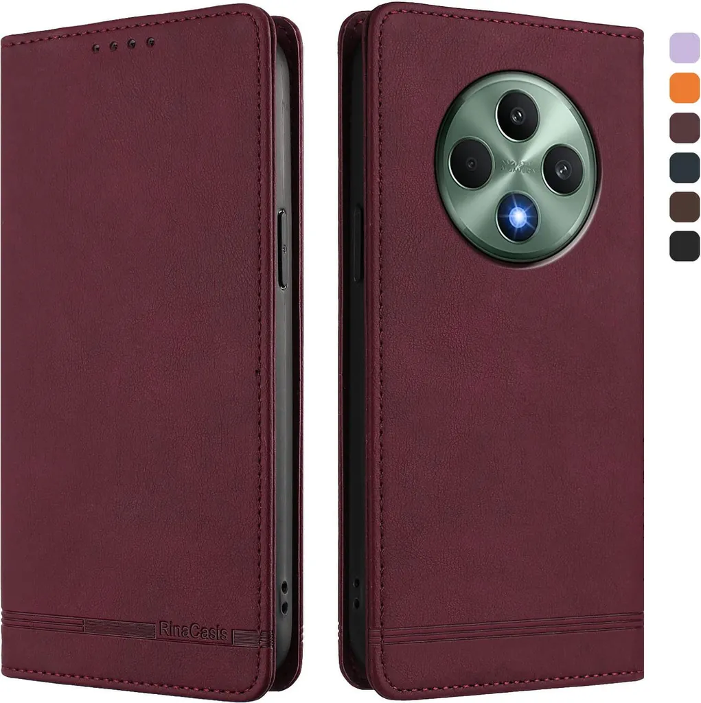 Custodia Rosso Flip per Oppo Reno12 F 5G - Stile Retro in Ecopelle