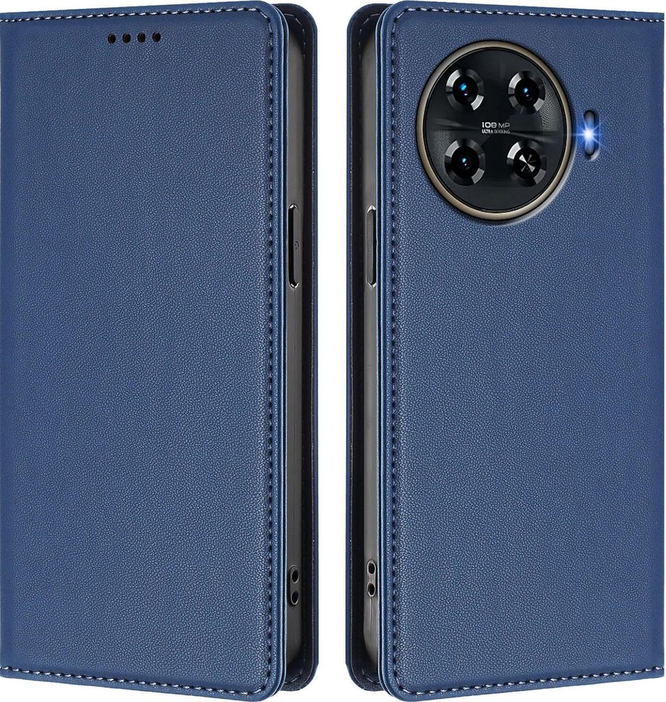 Handyhülle für Tecno Spark 20 Pro+ 4G, Kunstleder Klapphülle Stoßfeste Magnetische Hülle mit Ständer Dunkelblau