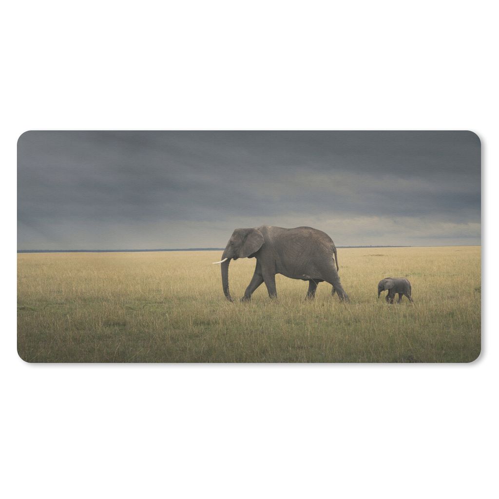 MuchoWow Schreibtischunterlage Elefant - Savanne - Tiere - Natur 80x40 cm - XXL Mauspad - Gaming Mauspad