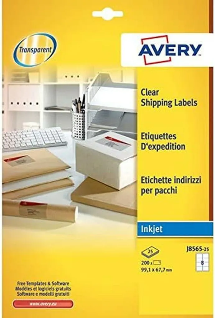 Avery J8565 200 Etichette Indirizzi Trasparenti Inkjet 99,1x67,7