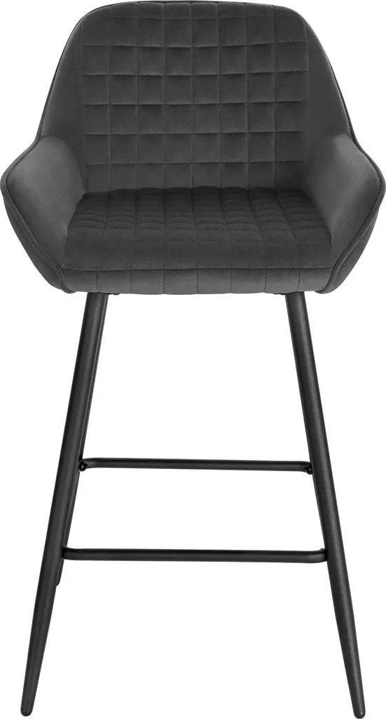 Tabouret de bar pour îlot central en velours gris avec dossier - Set de 2 - 3