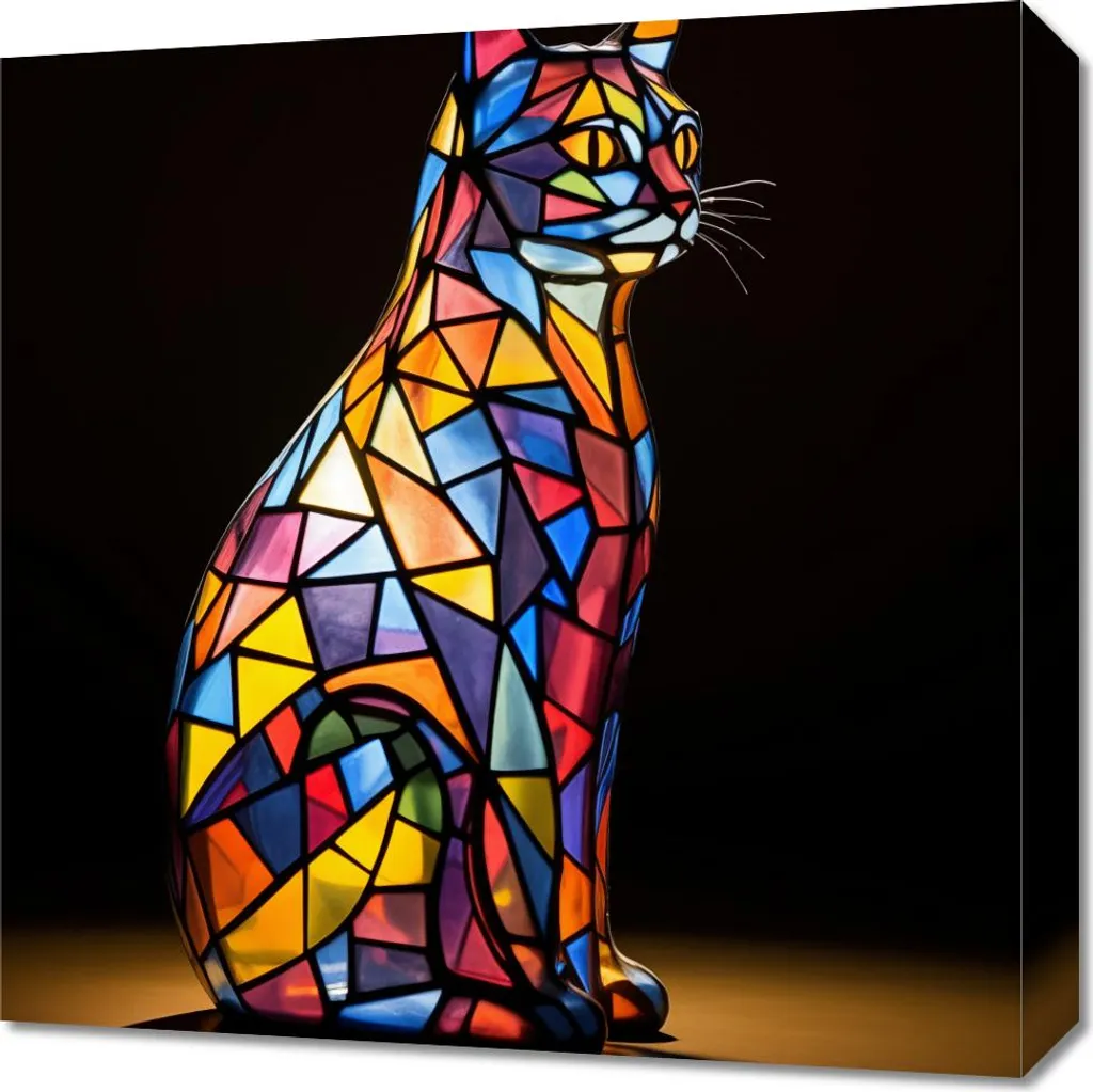 Quadro 50x50 cm Vetro Colorato Gatto | Decorazione Artigianale Parete