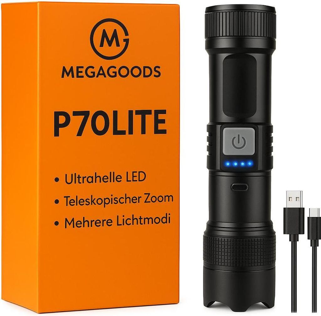 P70 LED Taschenlampe 5000LM Zoom Notfalllicht mit Akku DE.