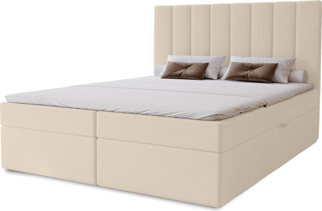 Boxspringbett Nero mit 2 Bettkästen, 180x200, Farbe: Beige, Velourstoff, Doppelbett mit Bonell-Matratze