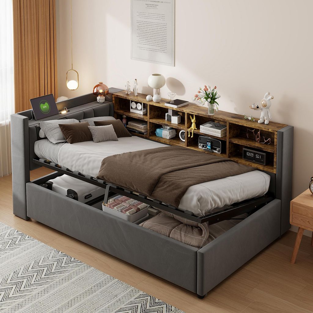 Flieks čalouněná postel 90x200cm s funkcí nabíjení a nočním Obrázek produktu 