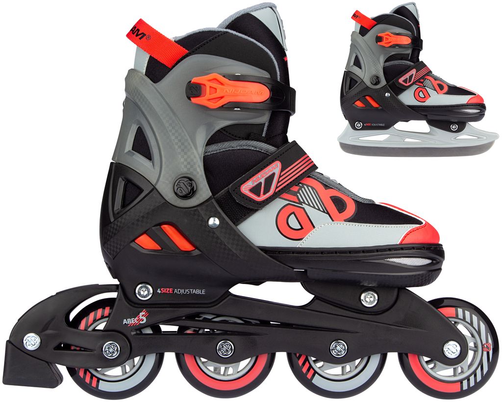Nijdam Inlineskate/Schlittschuh Kombination Verstellbar - Red Raider - Gross 33-36