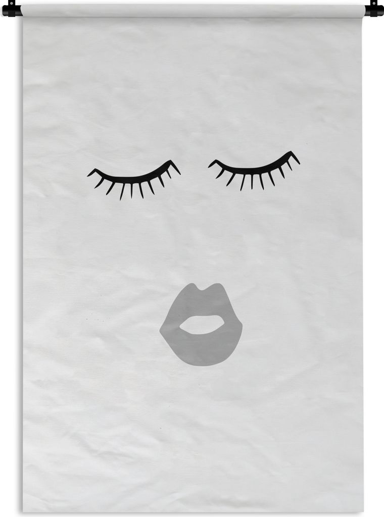 MuchoWow® Wandteppich Wandbehang Augen - Lippen - Schwarz - Produktbild 