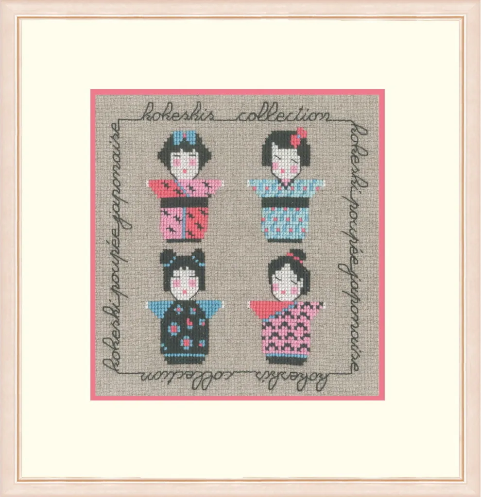 Kit Punto Croce Kokeshi Le Bonheur des Dames - Lino Aida 18ct 12x12,5