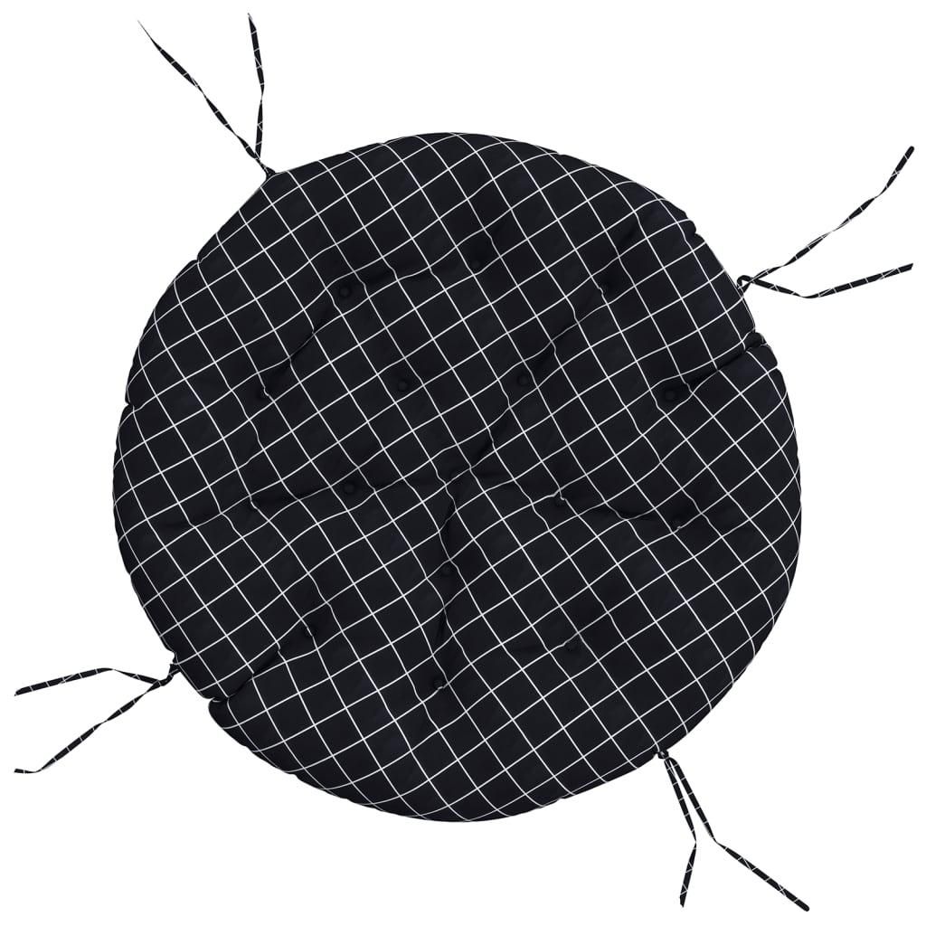 Kissen Rund Schwarz Karomuster Ø 100x11 cm Oxford-Gewebe