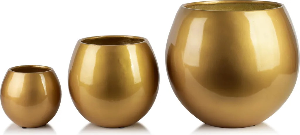Mondex Neva Gold Lot de 3 Cache-pots Céramique Dorés Design Moderne Chic