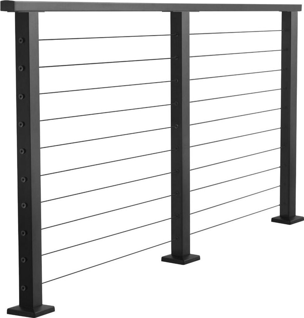 198 cm Complete Cable Railing Kit with Post, 89 cm Tall Matte Black Stainless Steel Handrail Cuttable for Outdoor/Indoor Steps, Level Hole Drilled ...