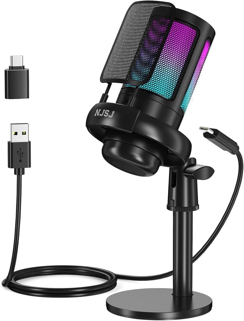 Coole dynamische RGB-Lichter Gaming Mikrofon mit Stummschalttaste, Popfilter, RGB Mikrofon für YouTube Twitch Podcast Streaming Studio