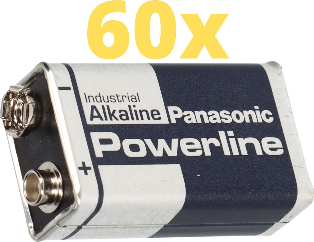 60x Panasonic 6LR61 Powerline 9V-Block E-Block Alkaline Industrial Rauchmelder