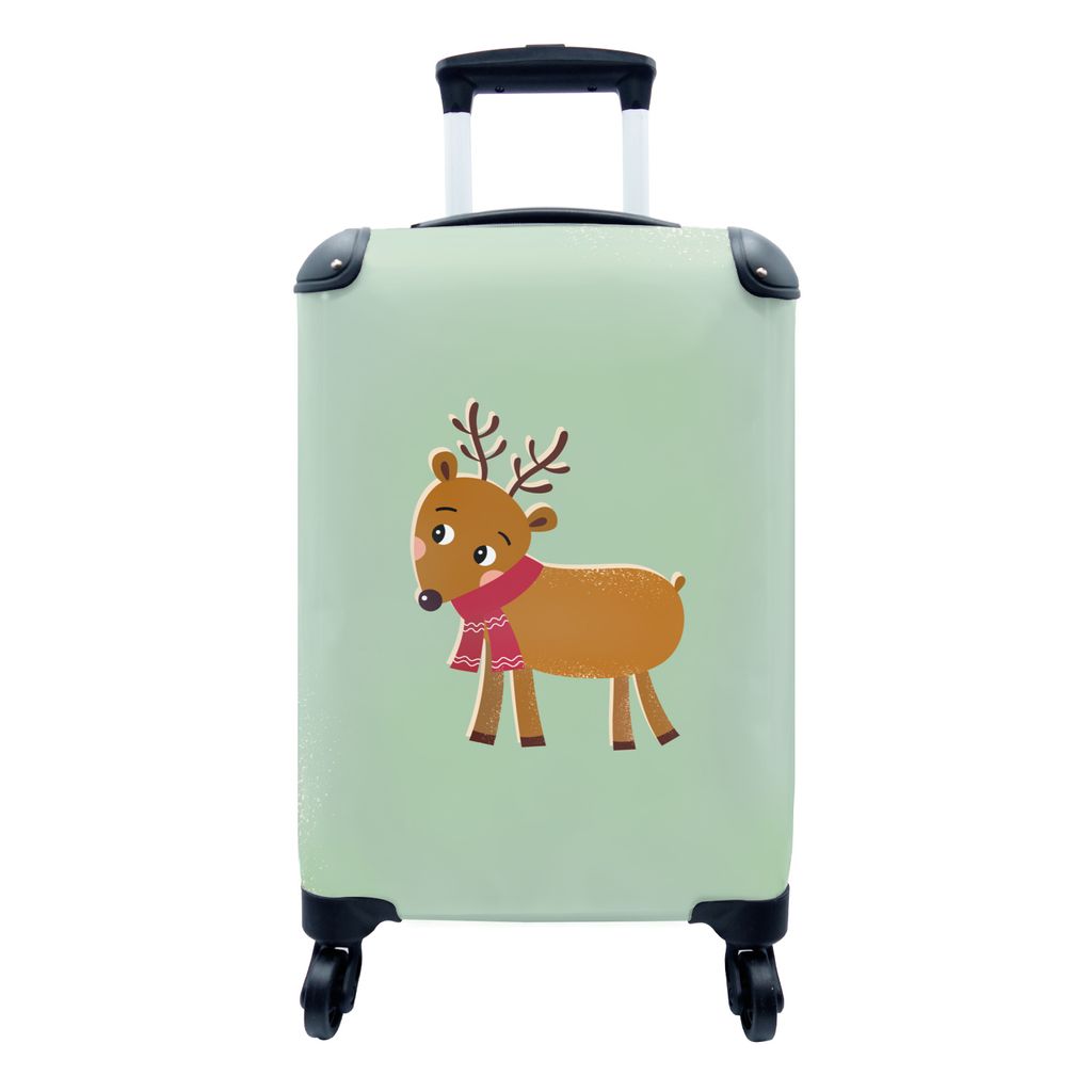 MuchoWow Koffer Handgepäck Trolley Rollkoffer Kleine Reisekoffer mit 4 Rollen - Rentier - Weihnachten - Winter - Grün - Cabin Size < 55x40x23 c...