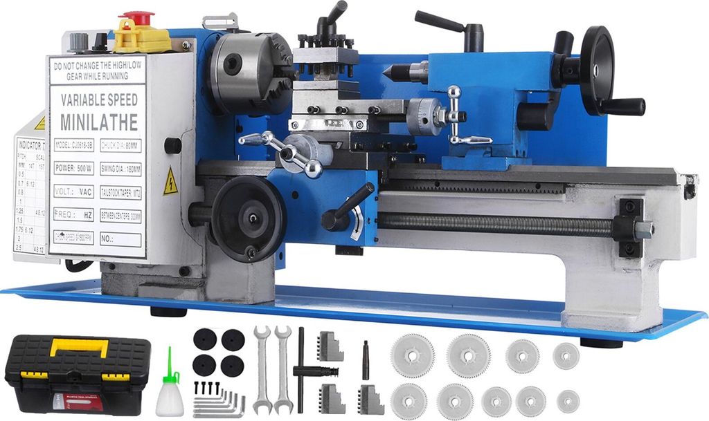 VEVOR Mini Metal Lathe 7x12 Inch Precision Variable Speed 2250RPM 400W Scale Telescopic Sets Metal Wood Working Lathe Automatic with 3-jaw Self-Center