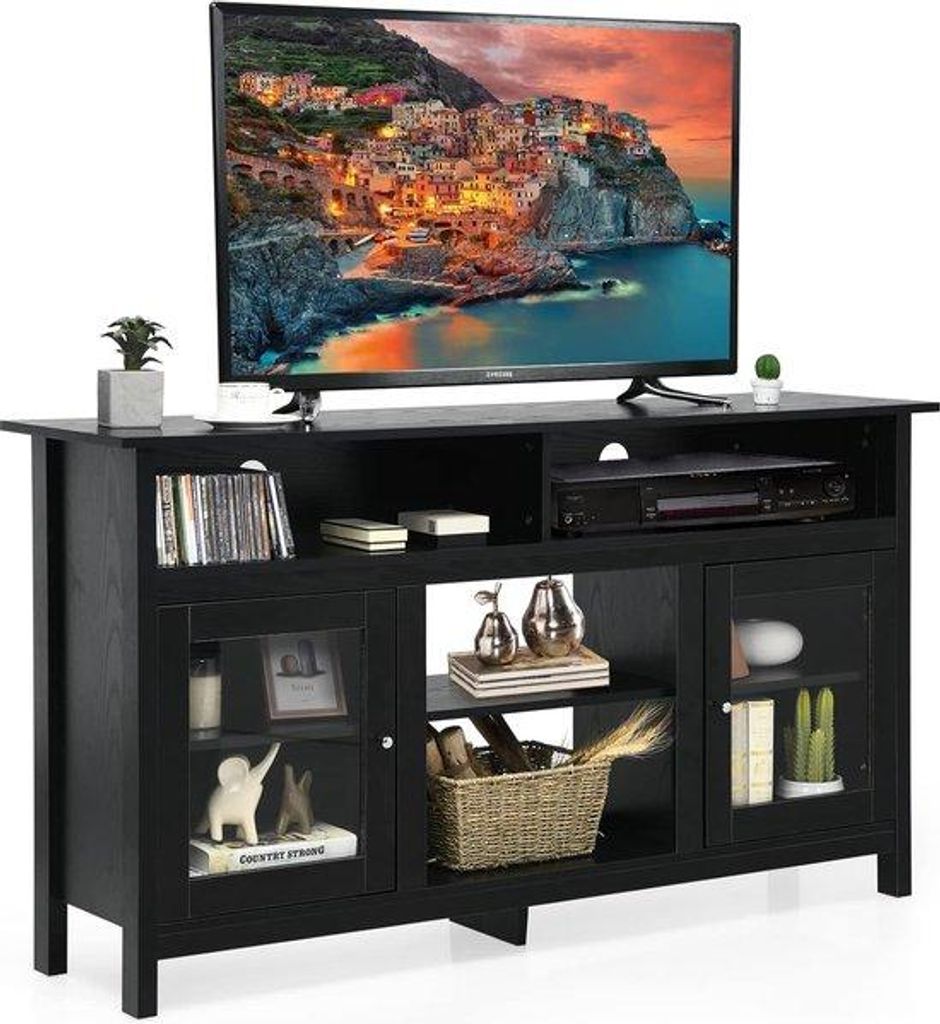 Holztv-Kast für 65-Zoll-TVs, 2-in-1 TV-Ständer & Kaminofen, 18-Zoll-Elektrokamin, TV-Lowboard, Sideboard, Wohnzimmer-Kommode aus Holz, 147 x 40 x...